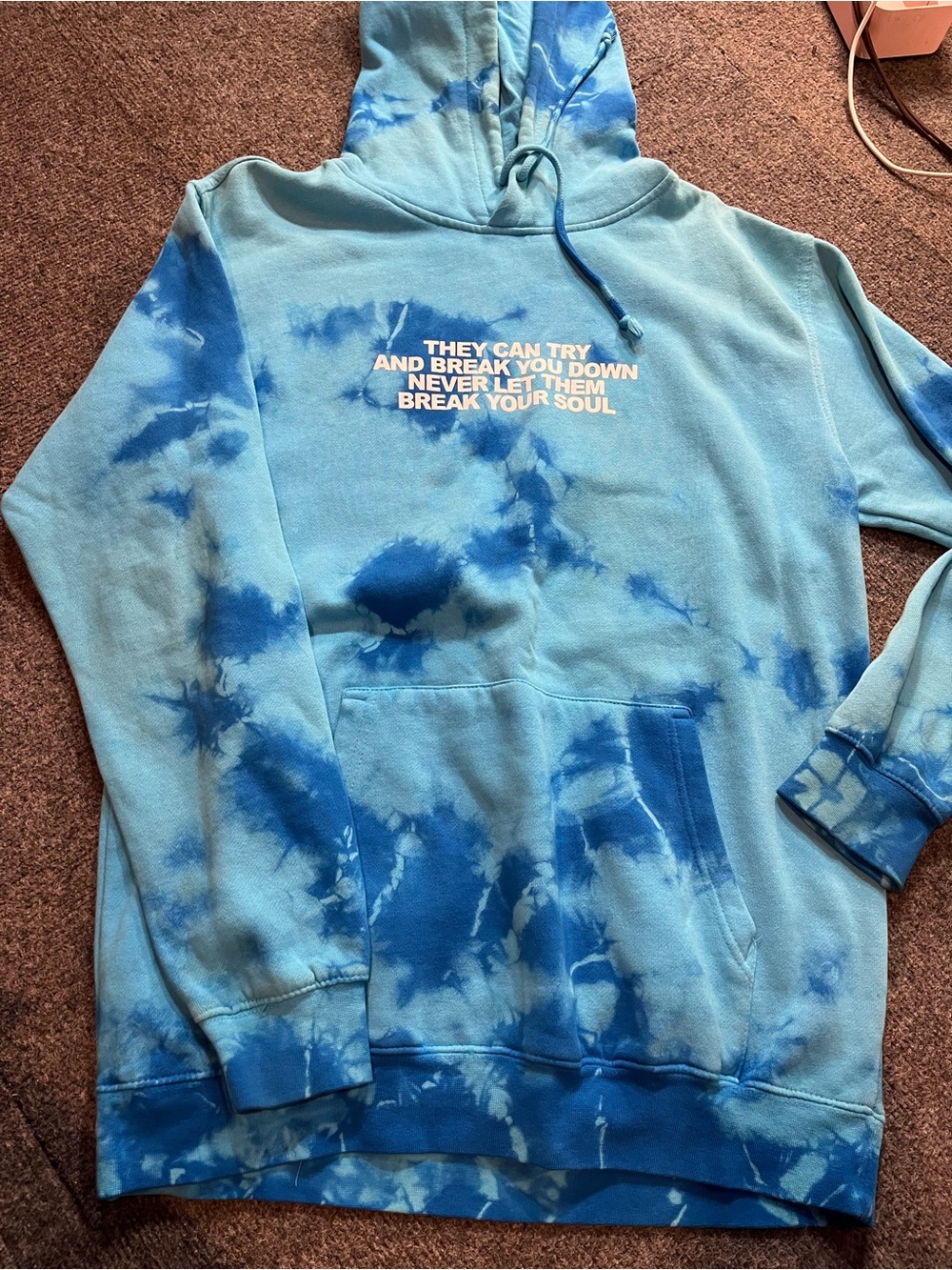 Tie-Dye Blue hoodie Sweater with Motivational Chest Text
